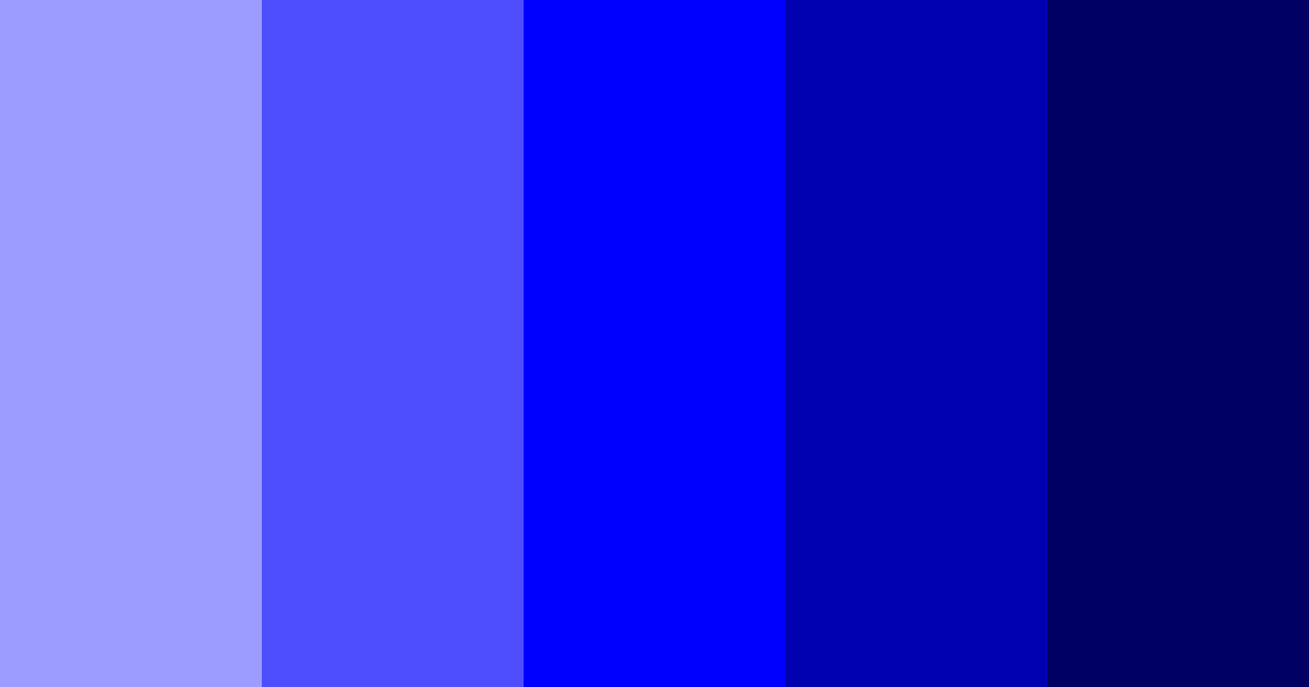 Tabela com cinco tons de azul, do mais claro ao mais escuro