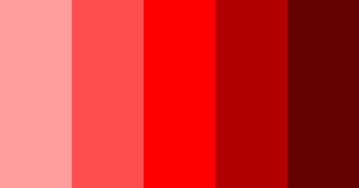 Tabela com cinco tons de vermelho, do mais claro ao mais escuro